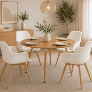 Comedor Mesa Basic Wood con 4 Butacas Tulip Polipropileno