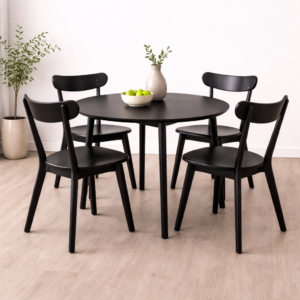 Mesa de Comedor Vema Redonda con 4 Sillas Fresno Negro