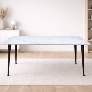 Mesa Rectangular Cuarzo Blanca Pata Negra