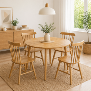 Mesa De Comedor Vema Redonda con 4 Sillas Windsor Madera