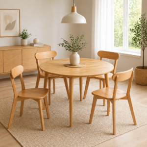 Mesa De Comedor Vema Redonda con 4 Sillas Fresno Natural