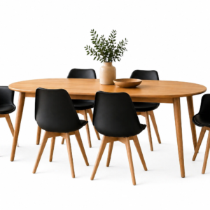 Mesa Wood Expandible con 6 Butacas Tulip Acolchadas