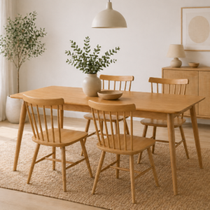 Mesa de comedor vema rectangular con 4 sillas windsor madera