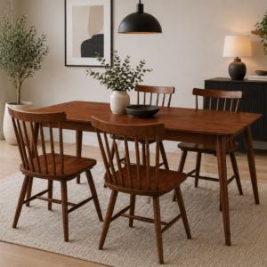 Mesa de comedor vema rectangular con 4 sillas windsor madera