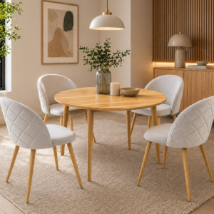 Mesa de Comedor Vema Redonda con 4 Sillas Tokio Felpa