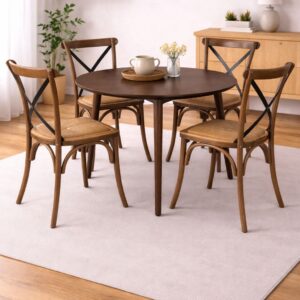 Mesa De Comedor Vema Redonda con 4 Sillas Crossback Madera Black