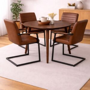 Mesa de comedor Vema Redonda con 4 sitial burgos marron