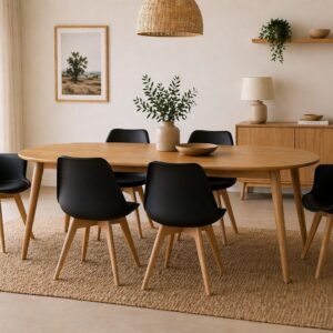 Mesa Wood Expandible con 6 Butacas Tulip Acolchadas