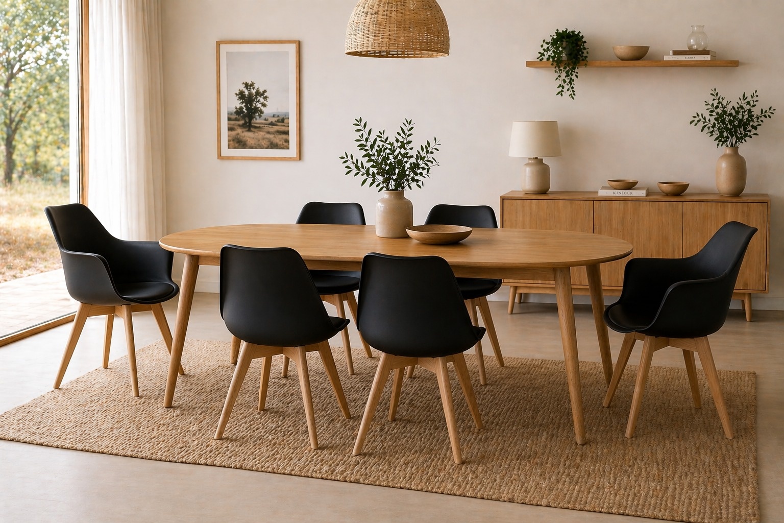 Mesa Wood Expandible con 6 Butacas Tulip Acolchadas