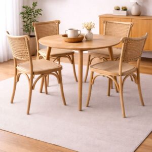 Mesa De Comedor Vema Redonda con 4 Sillas Crossback Madera Yute