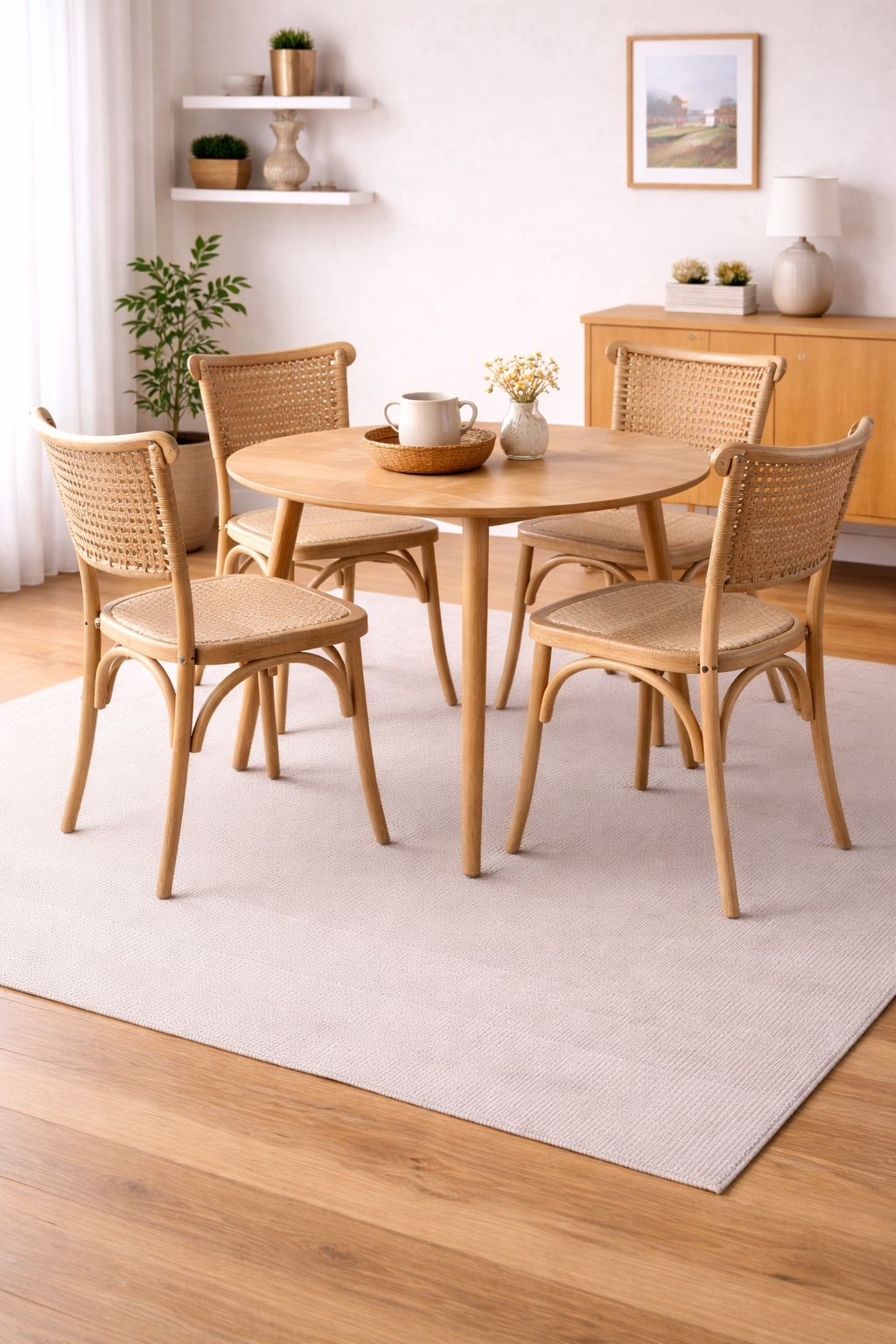 Mesa De Comedor Vema Redonda con 4 Sillas Crossback Madera Yute