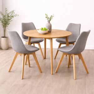 Mesa de Comedor Vema redonda con 4 Sillas Tulip Lino