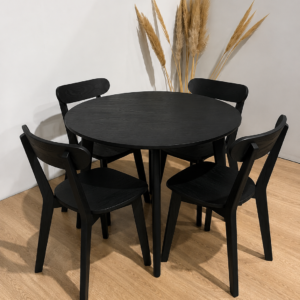 Mesa de Comedor Vema Redonda con 4 Sillas Fresno Negro