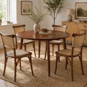 Mesa De Comedor Vema Redonda con 4 Sillas Crossback Madera Yute