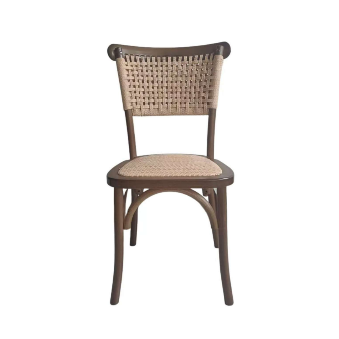 Mesa De Comedor Vema Redonda con 4 Sillas Crossback Madera Yute - Imagen 2