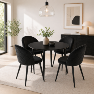 Mesa de Comedor Vema redonda con 4 Sillas Tokio Black