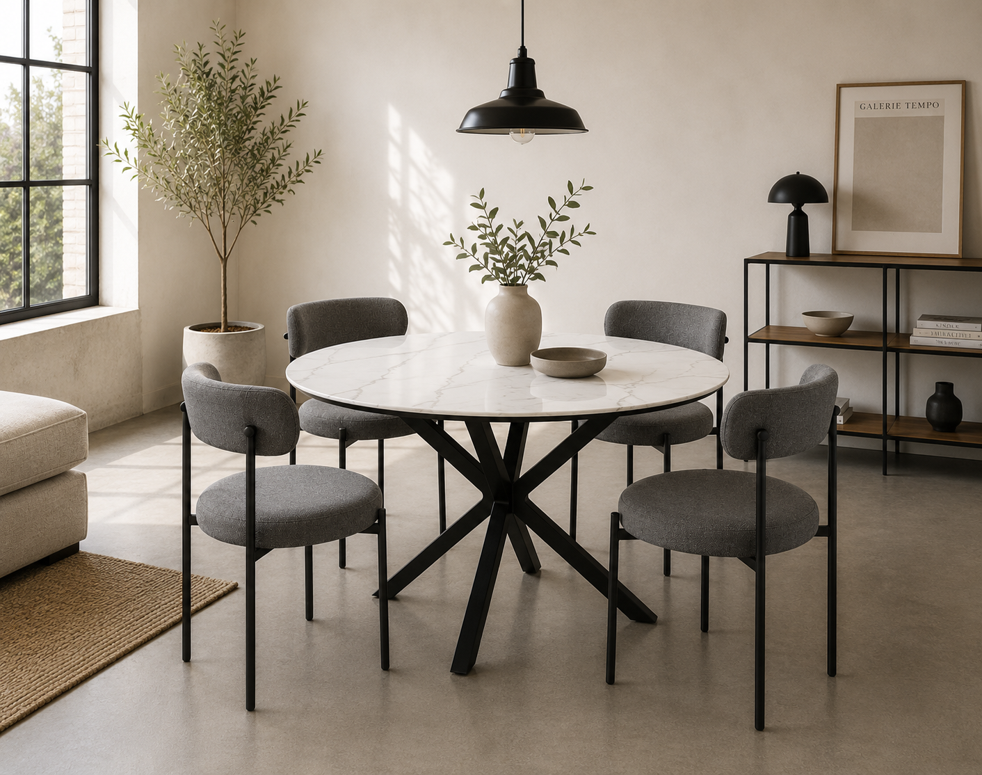 Comedor Mesa Warwick Stone con 4 Silla Oslo Lino Arpi - Imagen 3