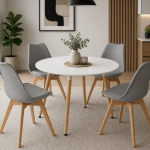 Mesa de comedor Eames Basic MDF Redonda Blanca con 4 sillas Tulip