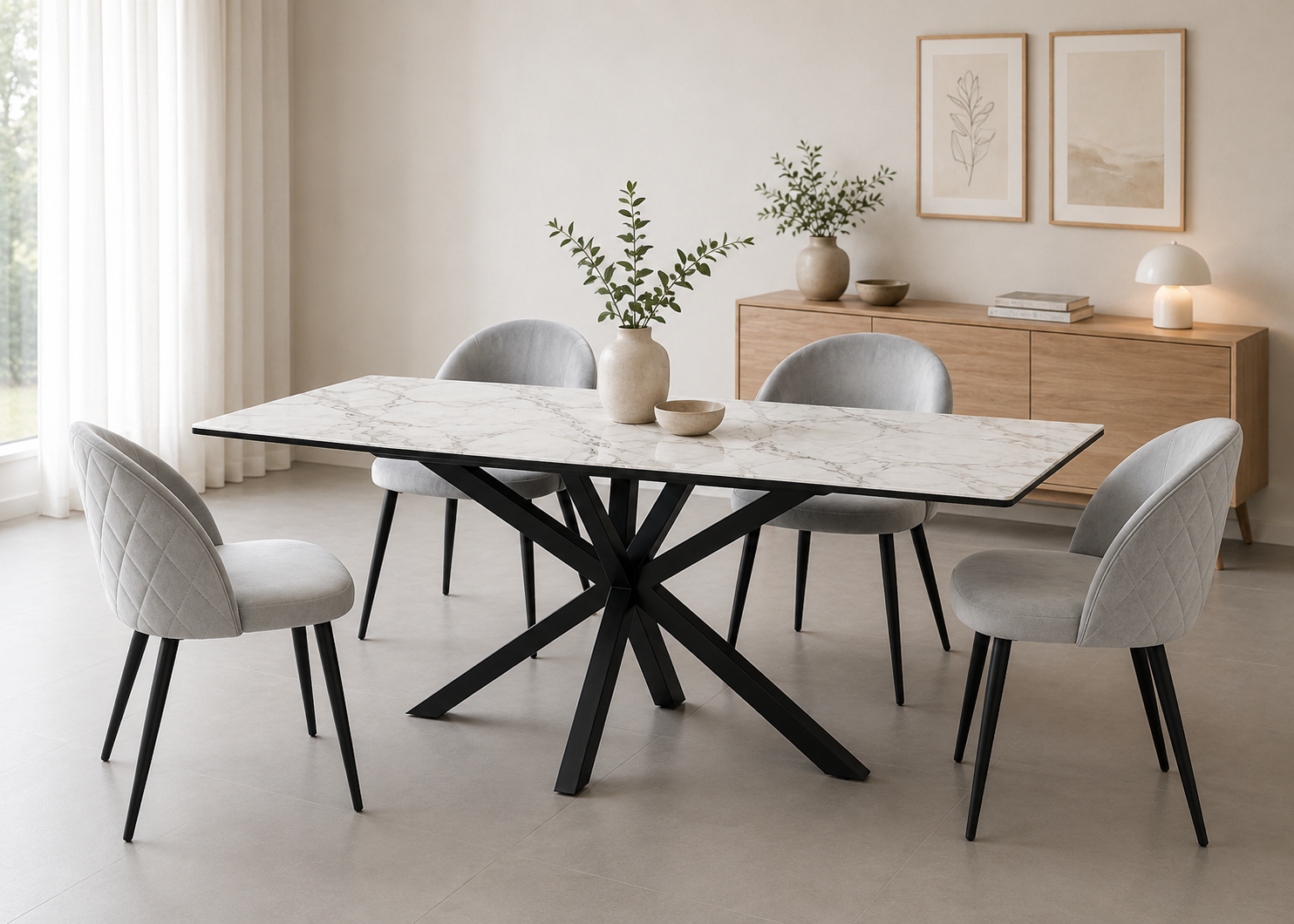 Mesa Rectangular Warwick Stone con 4 Silla Tokio Felpa Black - Imagen 5