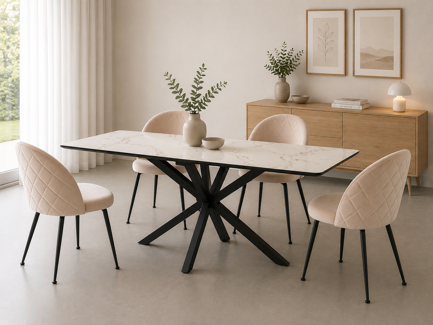 Mesa Rectangular Warwick Stone con 4 Silla Tokio Felpa Black - Imagen 3