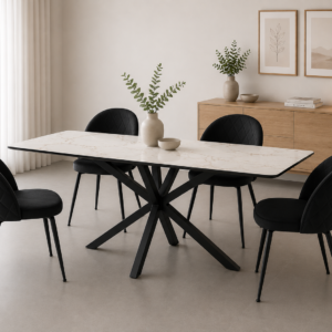 Mesa Rectangular Warwick Stone con 4 Silla Tokio Felpa Black