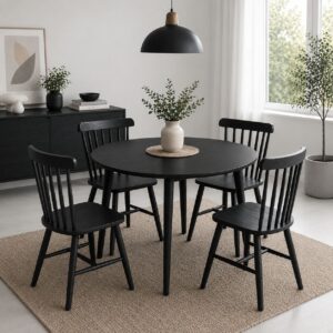 Mesa Vema Wood Negra con 4 Silla Windsor Madera Negra