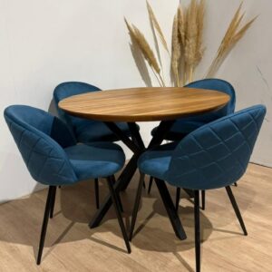 Comedor de Mesa Redonda Nordica X con 4 Sillas Tokio Felpa Black