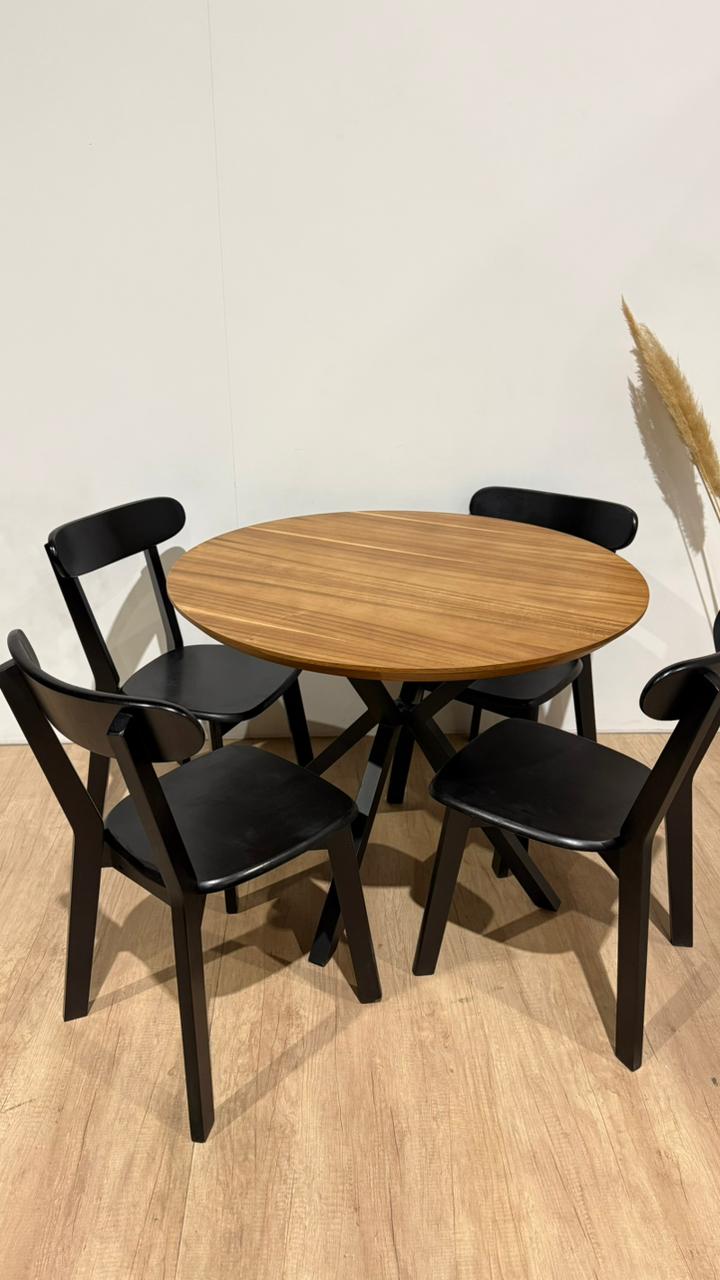 Mesa Redonda Nordica X con 4 Sillas Fresno Madera Negro - Imagen 2