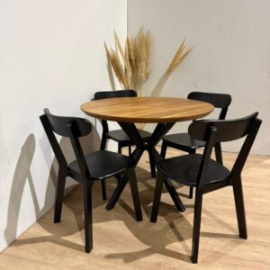 Mesa Redonda Nordica X con 4 Sillas Fresno Madera Negro