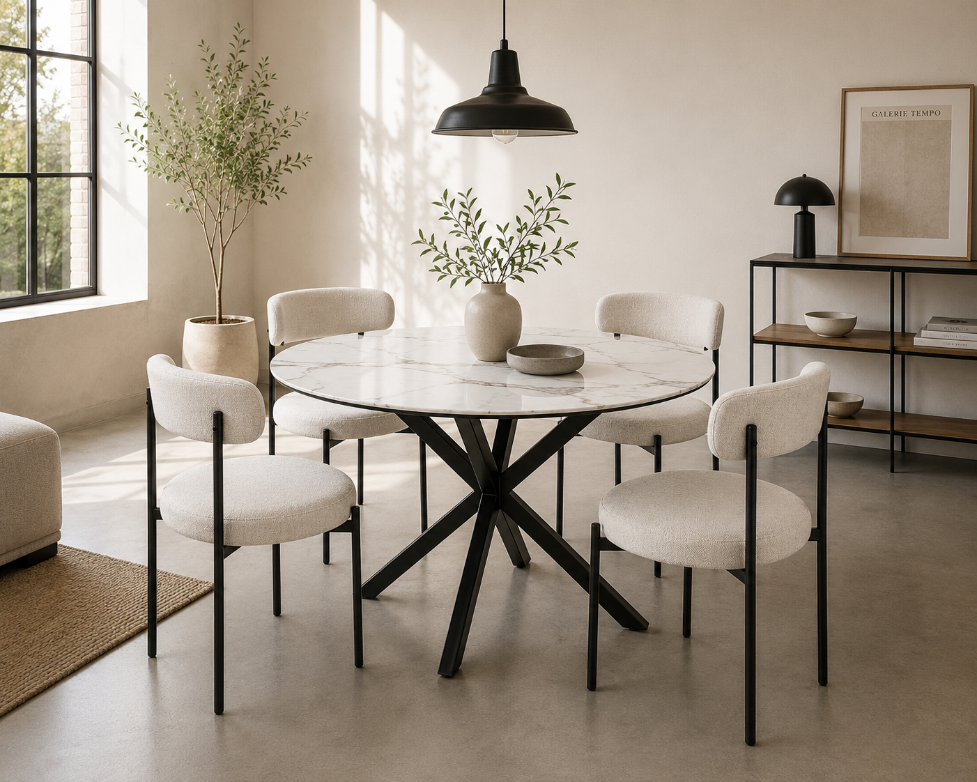 Comedor Mesa Warwick Stone con 4 Silla Oslo Lino Arpi