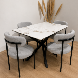 Mesa Warwick Stone Rectangular con 4 Silla Oslo Lino Black