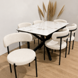 Comedor Mesa Warwick Stone Rectangular con 6 Sillas Oslo Lino Black