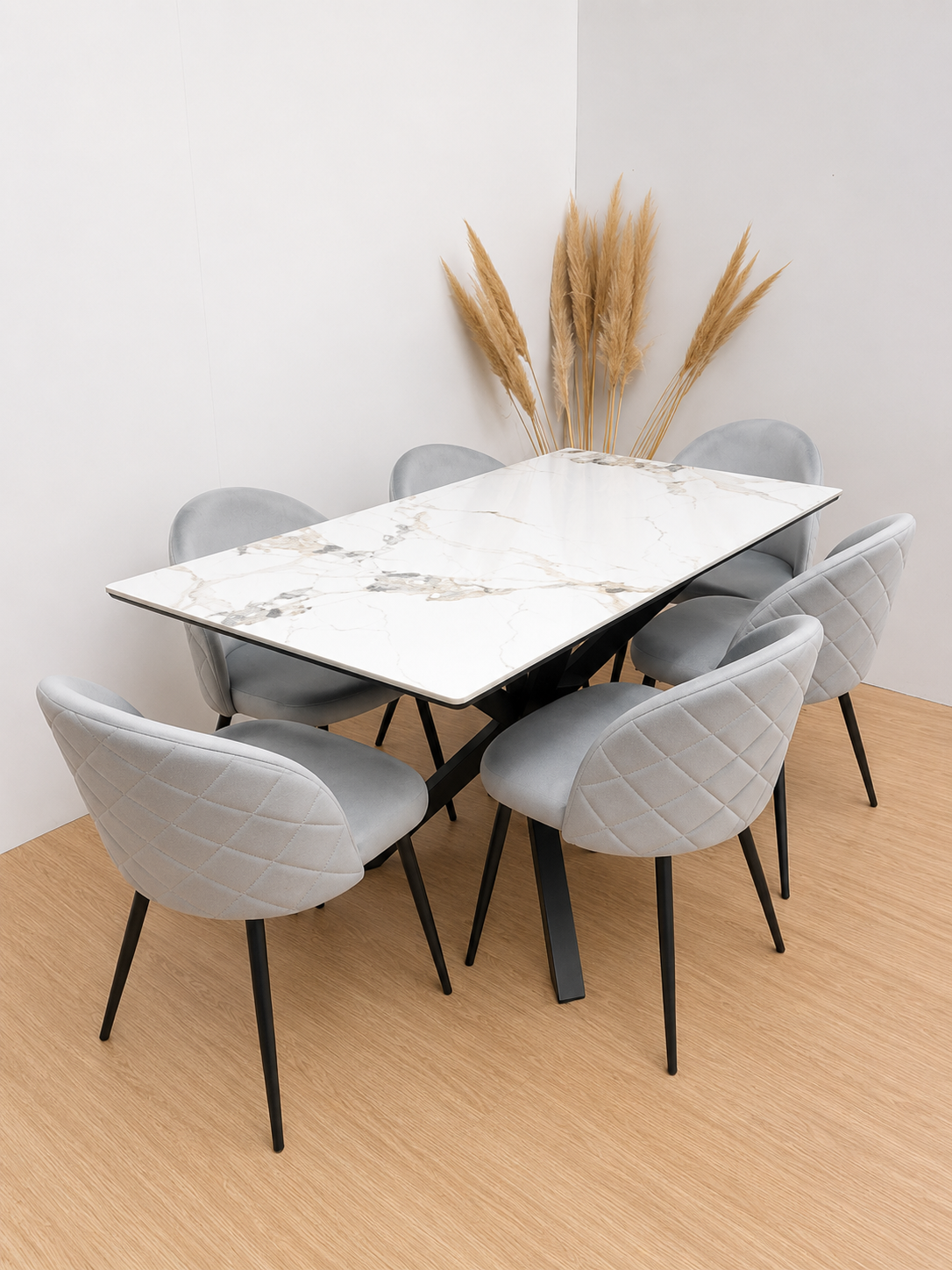 Mesa Rectangular Warwick Stone con 6 Silla Tokio Felpa Black - Imagen 3