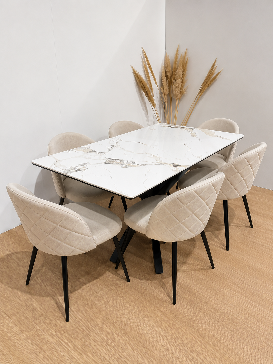 Mesa Rectangular Warwick Stone con 6 Silla Tokio Felpa Black - Imagen 2