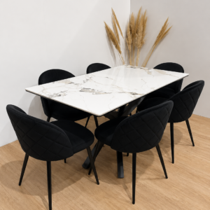 Mesa Rectangular Warwick Stone con 6 Silla Tokio Felpa Black