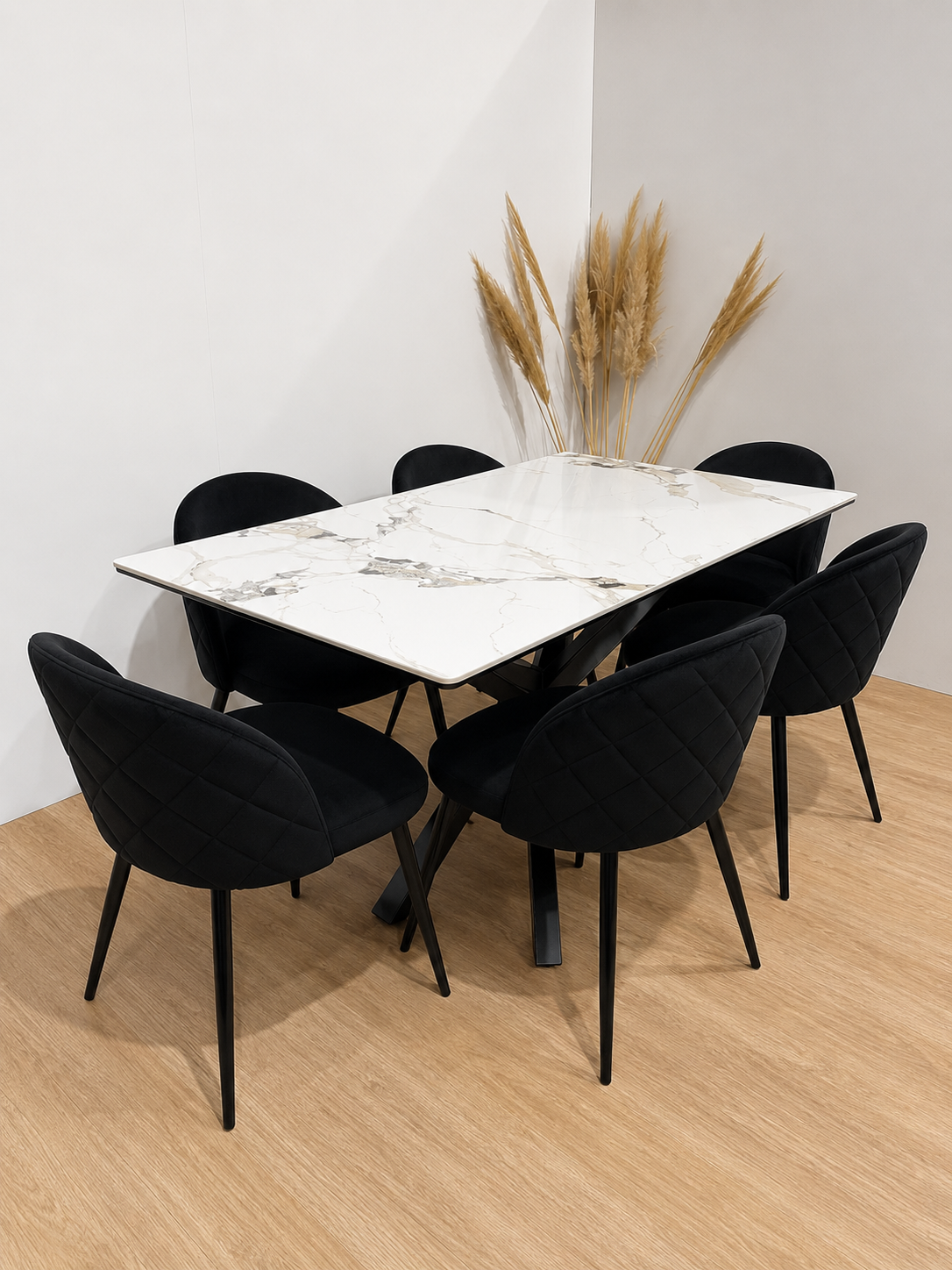 Mesa Rectangular Warwick Stone con 6 Silla Tokio Felpa Black
