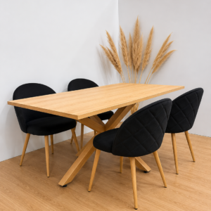 Mesa Rectangular Warwick Wood  con 4 Silla Tokio Felpa Wood