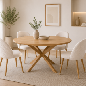 Mesa Warwick Wood Redonda con 4 Silla Tokio Lino Arpi Wood