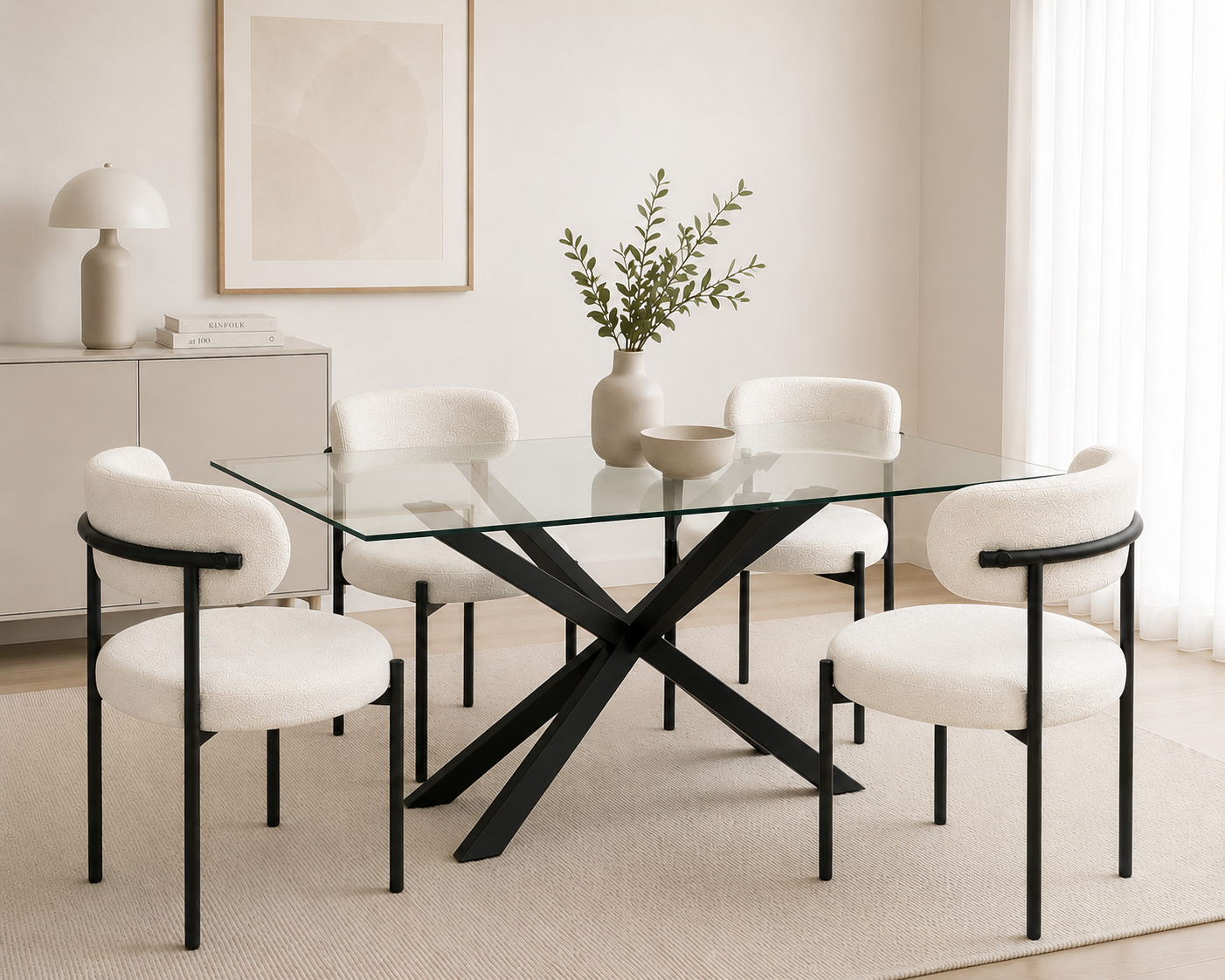 Mesa Rectangular Warwick Vidrio Black con 4 Sillas Oslo Lino Black - Imagen 3