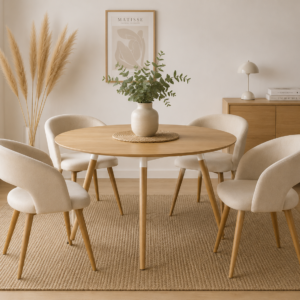 Mesa Basic Mdf 120cm con 4 Sitiales Diana Felpa Wood