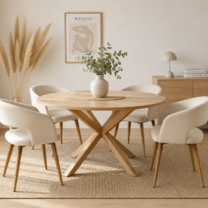 Mesa Redonda Warwick Wood con 4 Sitiales Diana Felpa Wood