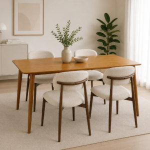 Mesa Rectangular Vema con 4 Silla Siena Lino