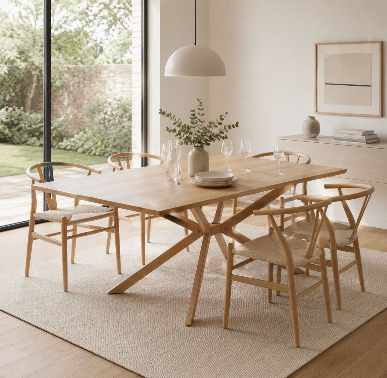 Mesa Rectangular Yarda Wood con 4 Sillas Wishbone Madera - Imagen 2