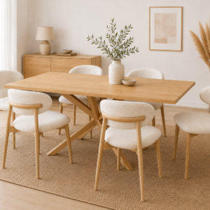 Mesa Rectangular Warwick Wood con 6 Sillas Siena Boucle Wood