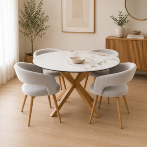 Mesa Warwick Redonda Stone Wood con 4 Sitiales Felpa Wood