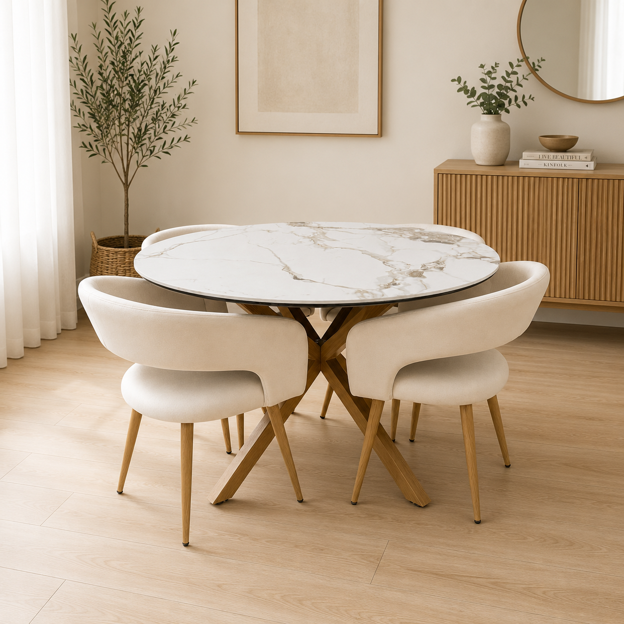 Mesa Warwick Redonda Stone Wood con 4 Sitiales Felpa Wood - Imagen 4