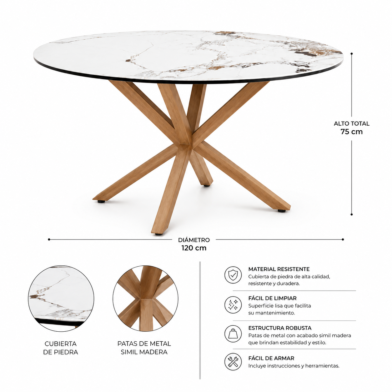 Mesa Redonda Warwick Stone Wood - Imagen 3