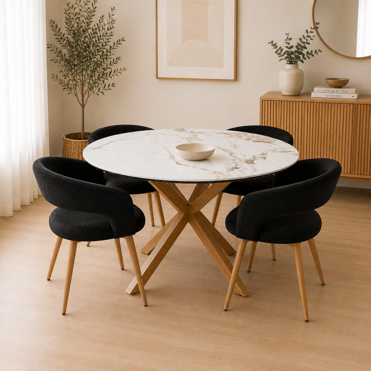 Mesa Warwick Redonda Stone Wood con 4 Sitiales Felpa Wood - Imagen 2
