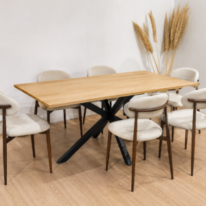 Mesa Rectangular Warwick MDF Black con 6 Sillas de Comedor Siena Lino