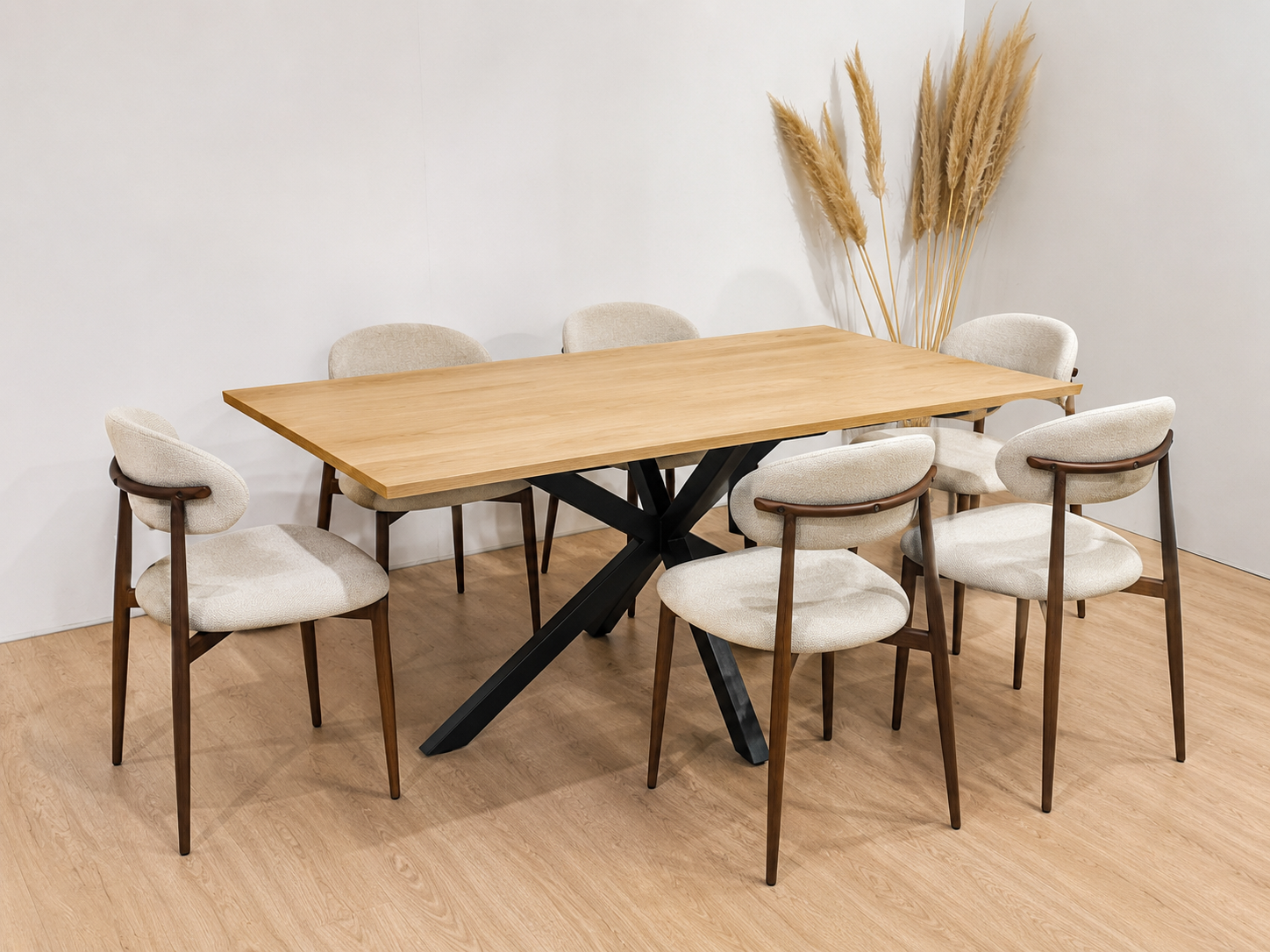 Mesa Rectangular Warwick MDF Black con 6 Sillas de Comedor Siena Lino
